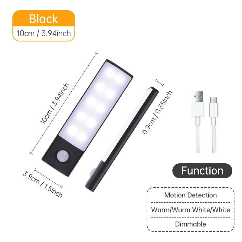USB Rechargeable Motion Sensor LED Light – Wireless Night Lamp for Cabinet, Wardrobe & Kitchen