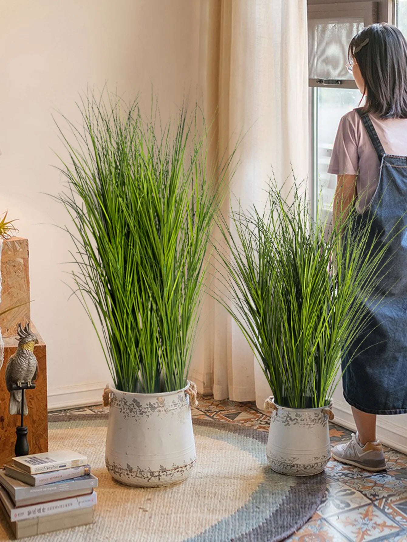 Artificial Reed Grass Plant – Large Tropical Faux Green Leaves for Home & Garden Decor