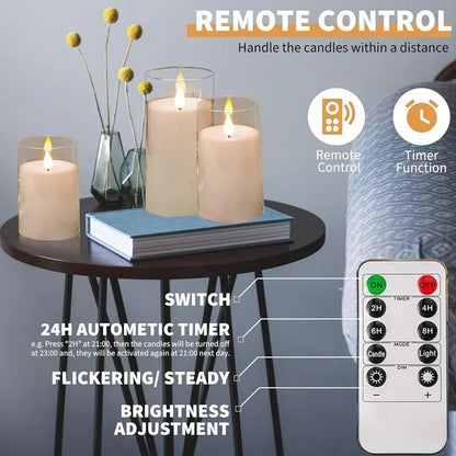 LED Flameless Electronic Candle with Remote & Timer – Flickering Acrylic Glass Light