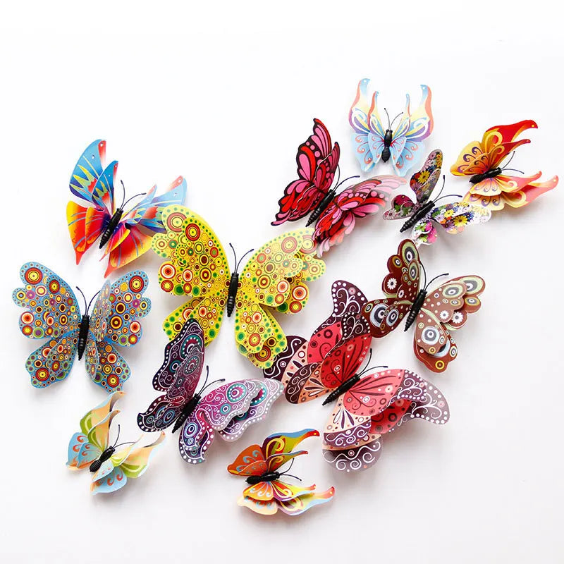 12-Piece 3D Double-Layer Butterfly Wall Decor Stickers with Magnets – DIY Art for Living Room, Wedding & Kids Room