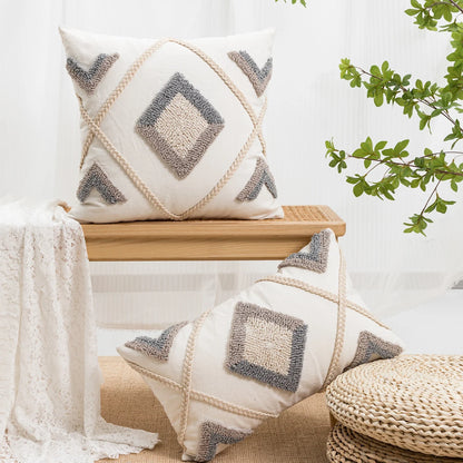 1-Piece Looped Pile Diamond Weave Throw Pillow Cover for Sofa, Bedroom & Living Room