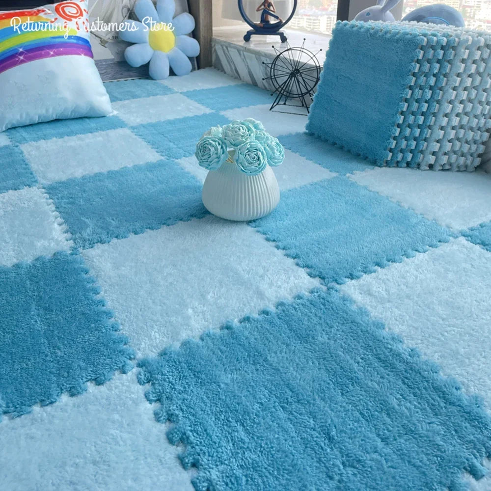 30×30CM Soft Plush Kids Play Mat – Interlocking Puzzle Floor Tiles, Warm Exercise & Decorative Carpet for Children