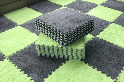30×30CM Soft Plush Kids Play Mat – Interlocking Puzzle Floor Tiles, Warm Exercise & Decorative Carpet for Children