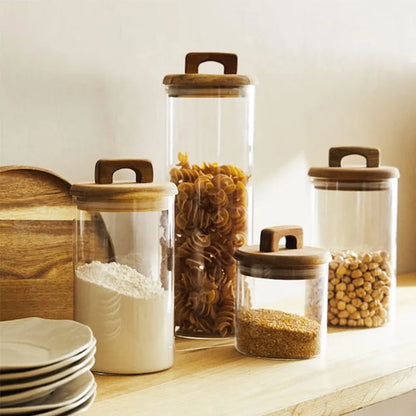 Glass Food Storage Jar with Wooden Lid