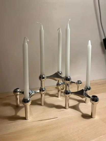 Nordic Silver Molecular Candle Holder – Modern Metal Candlestick Centerpiece for Home Décor & Gifts