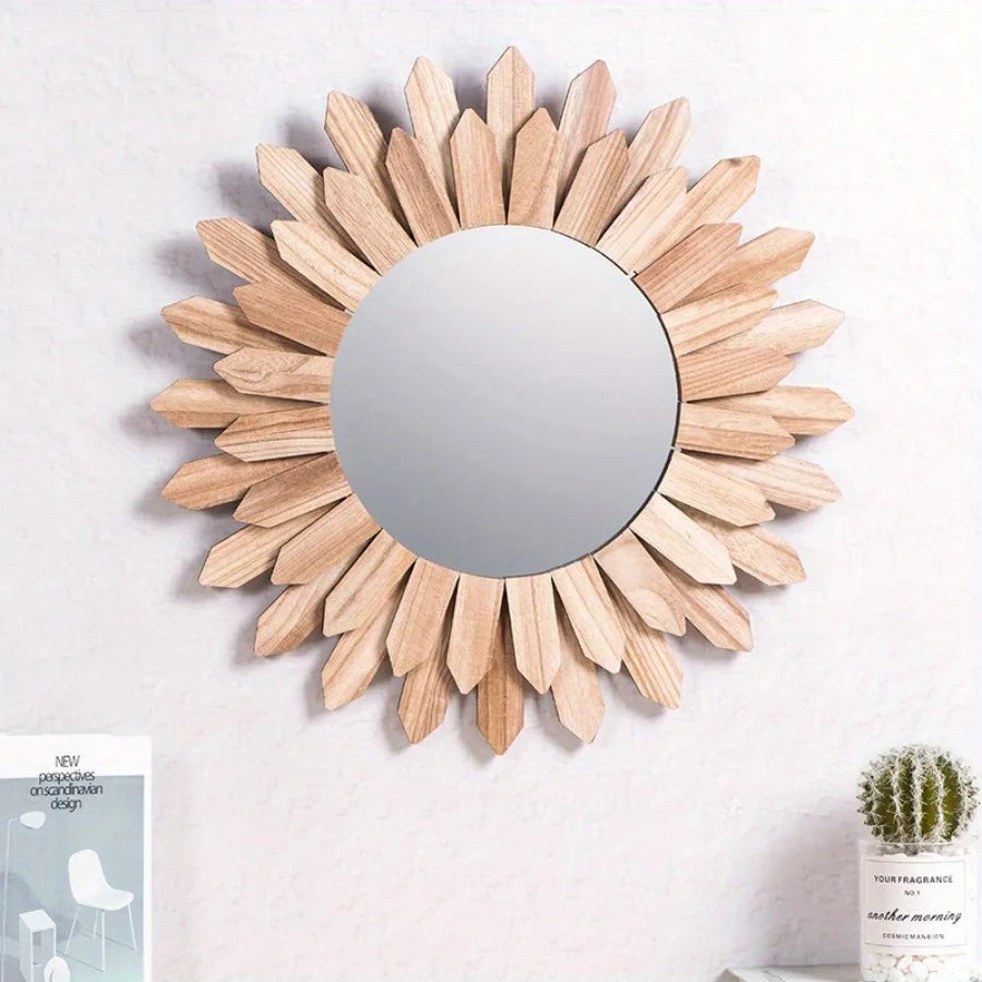 12" Rustic Wooden Wall Mirror