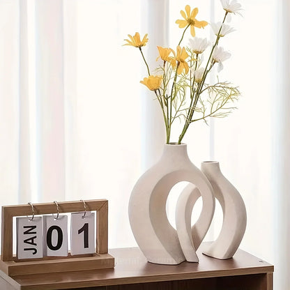 Nordic Modern Hollow Ceramic Vases – 2-Piece Boho Home Decor Set