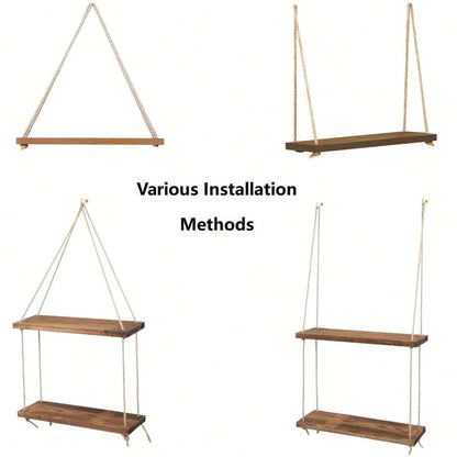 1PC Wooden Swing Hanging Rope Wall Shelve