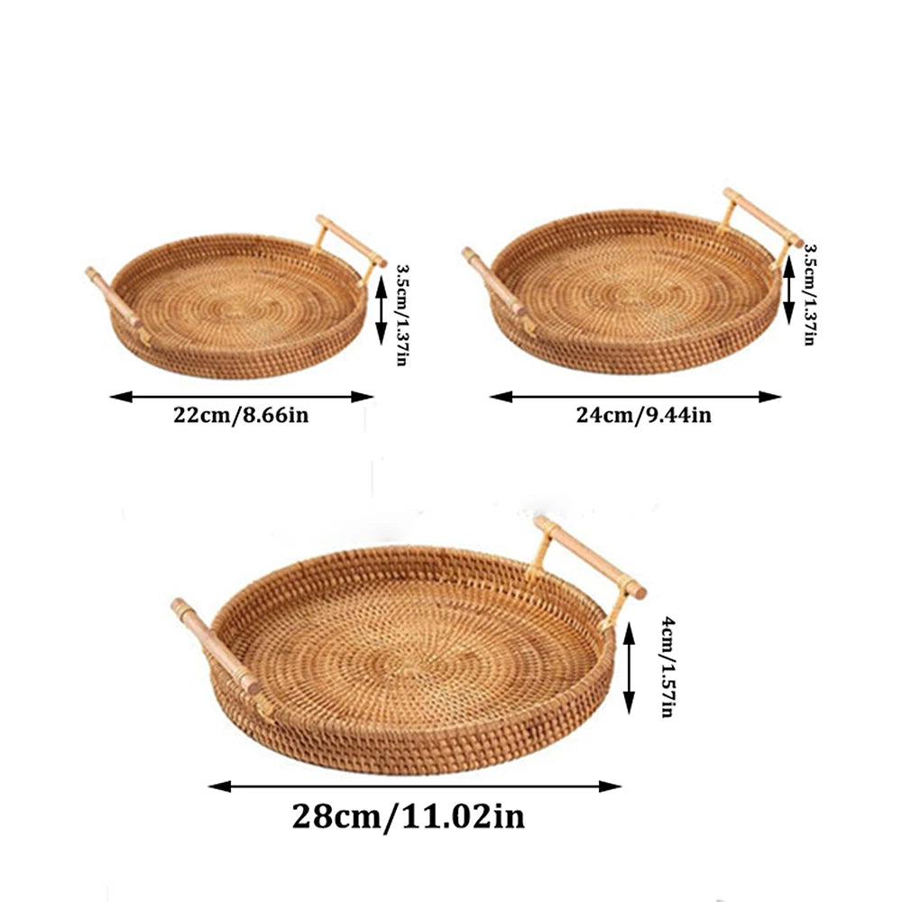 1PC Bread Storage Woven Round Tray Basket