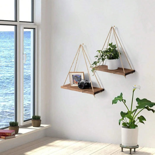 1PC Wooden Swing Hanging Rope Wall Shelve