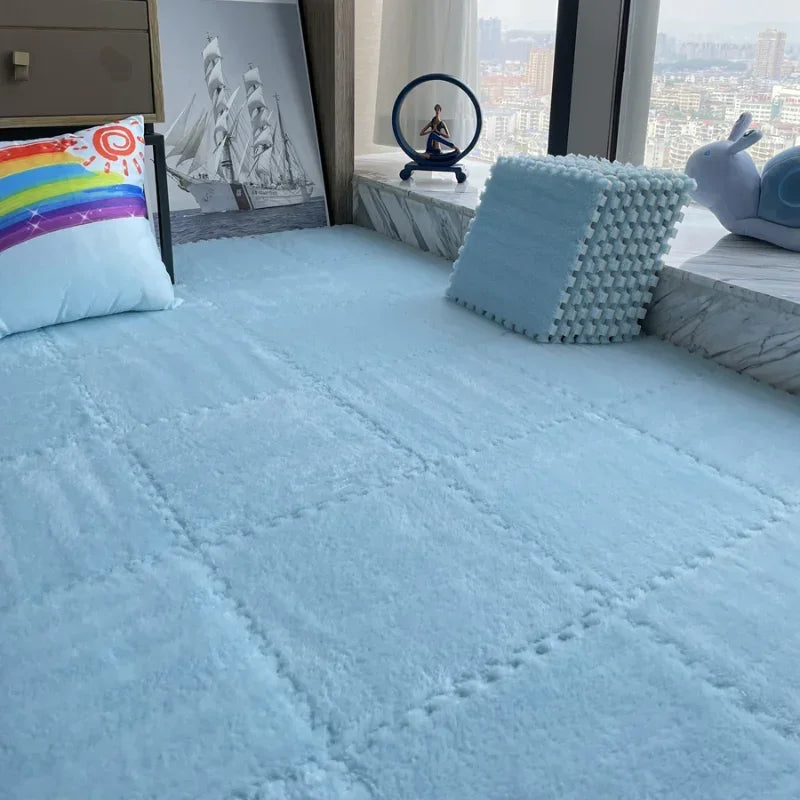 30×30CM Soft Plush Kids Play Mat – Interlocking Puzzle Floor Tiles, Warm Exercise & Decorative Carpet for Children