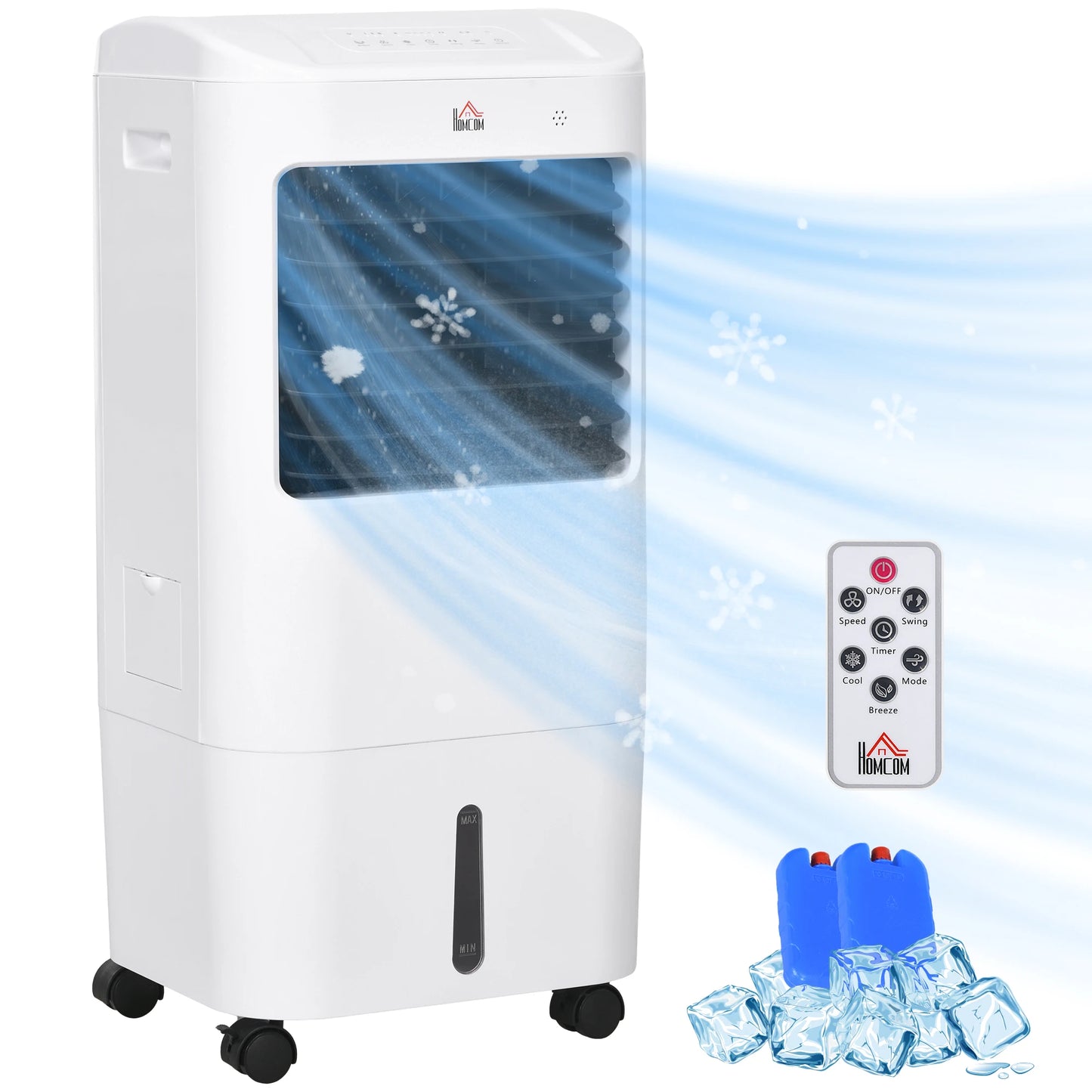 Portable Air Cooler with Built-in Humidifier, Remote Control, Oscillating Function, White Finish