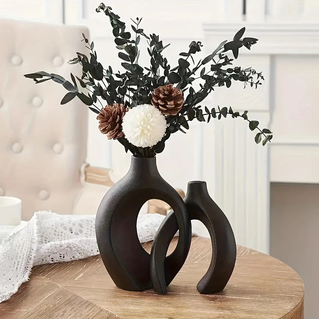 Nordic Modern Hollow Ceramic Vases – 2-Piece Boho Home Decor Set