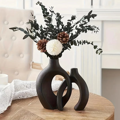 Nordic Modern Hollow Ceramic Vases – 2-Piece Boho Home Decor Set