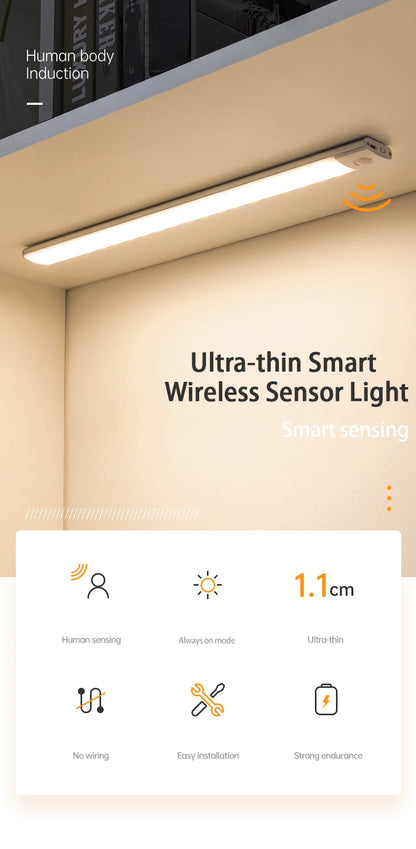 USB Rechargeable Motion Sensor LED Light – Wireless Night Lamp for Cabinet, Wardrobe & Kitchen