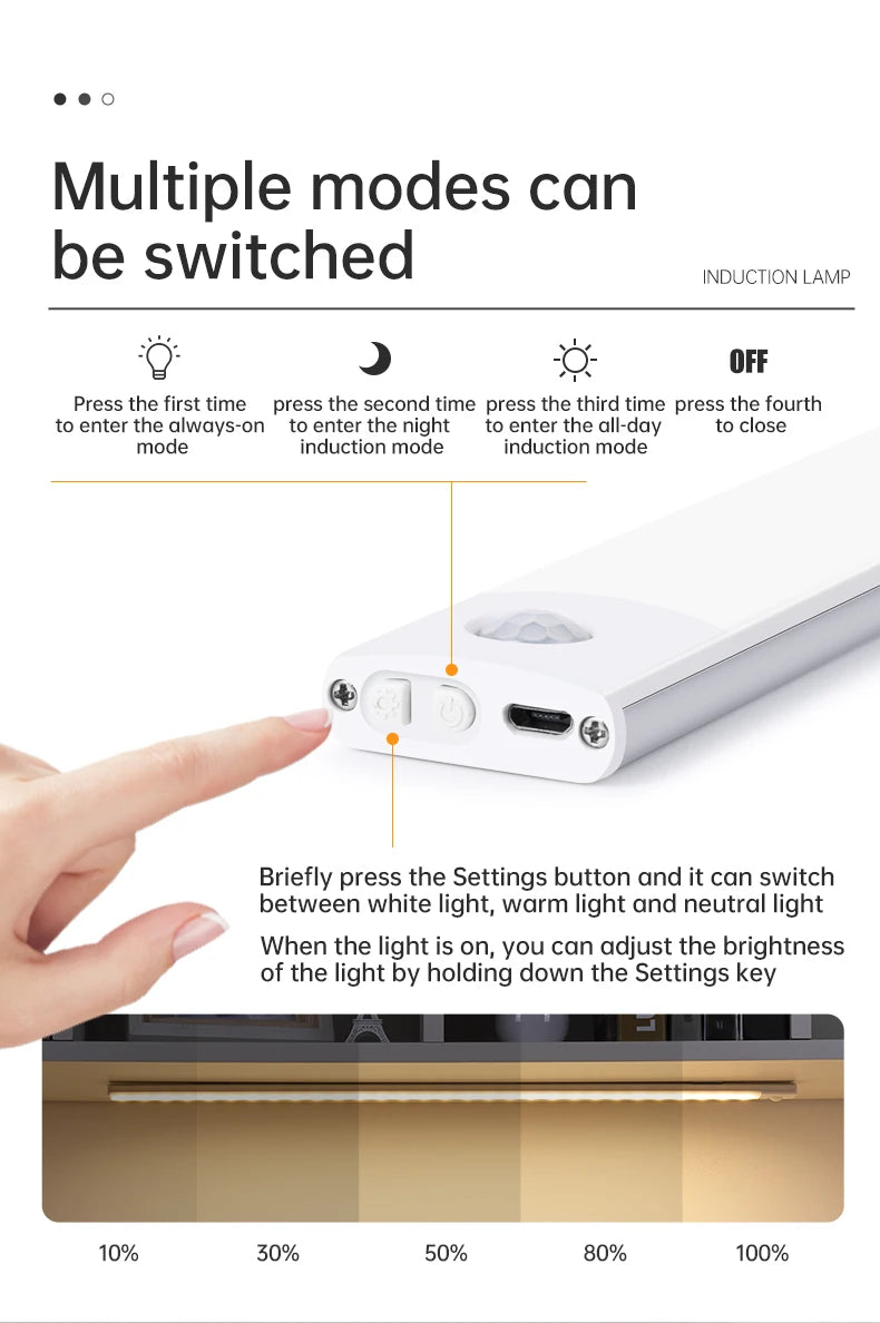 USB Rechargeable Motion Sensor LED Light – Wireless Night Lamp for Cabinet, Wardrobe & Kitchen