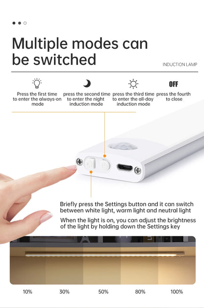 USB Rechargeable Motion Sensor LED Light – Wireless Night Lamp for Cabinet, Wardrobe & Kitchen