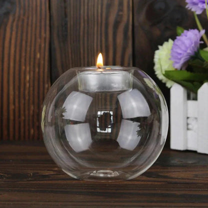 Elegant Round Glass Candle Holders – European Style Centerpiece for Christmas, Halloween & Wedding Party Decor