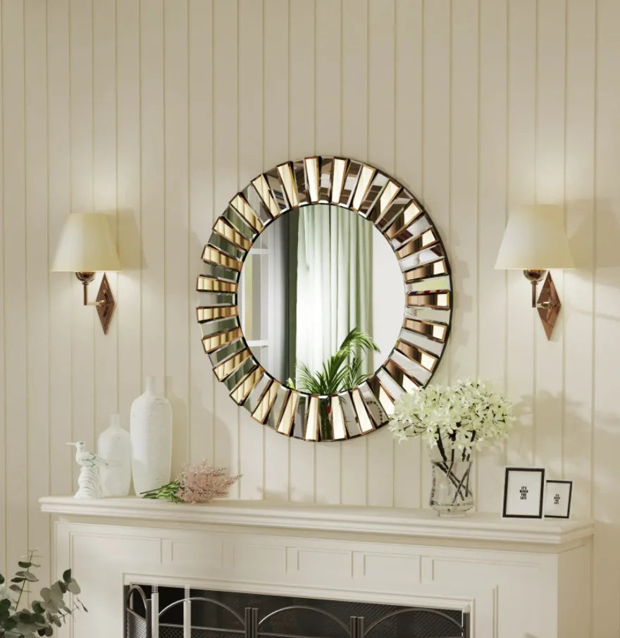 60/80cm Round Starburst Wall Mirror – Tawny Decorative Accent for Bathroom, Bedroom, Living Room & Dining Room