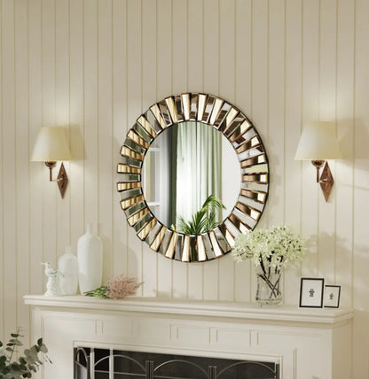 60/80cm Round Starburst Wall Mirror – Tawny Decorative Accent for Bathroom, Bedroom, Living Room & Dining Room