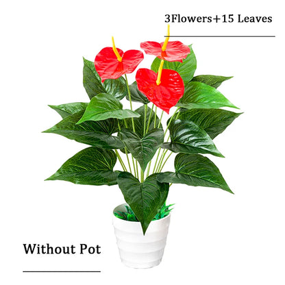 53cm Artificial Monstera Leaf Plant – Tropical Faux Palm & Anthurium Greenery for Home & Garden Decor