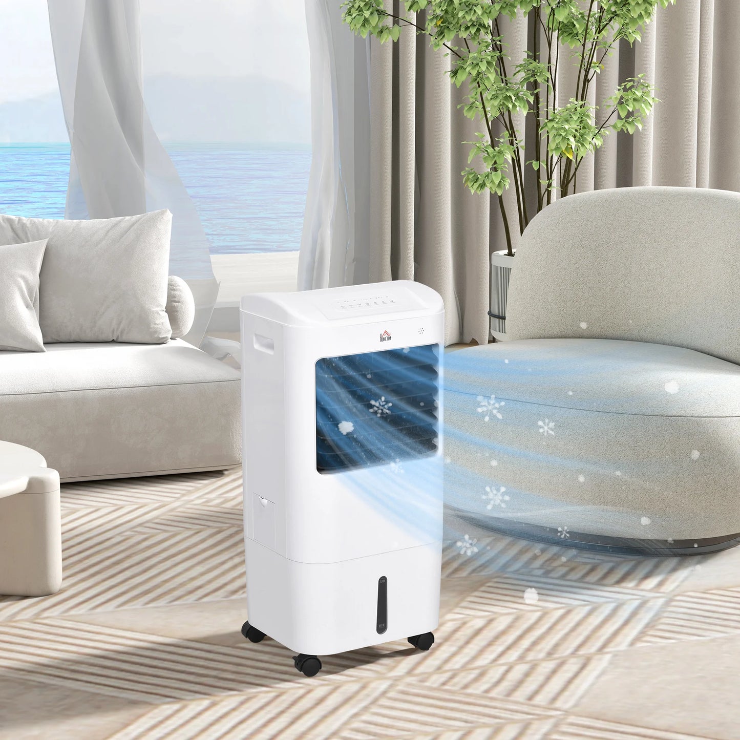 Portable Air Cooler with Built-in Humidifier, Remote Control, Oscillating Function, White Finish