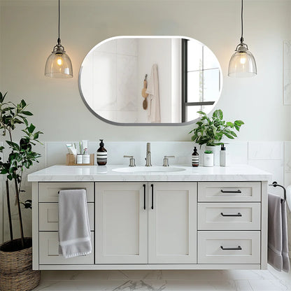 Frameless Long Oval Wall Mirror with Beveled Edge – Silver Glass Vanity Mirror for Bathroom & Entryway