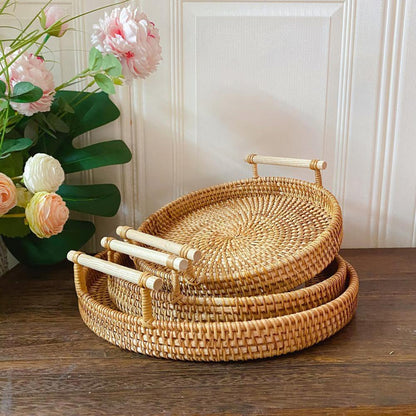 1PC Bread Storage Woven Round Tray Basket