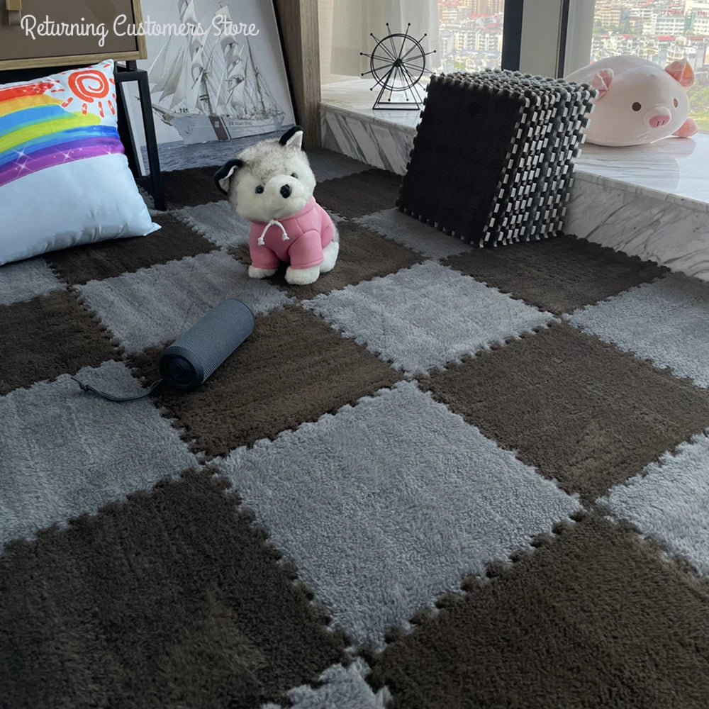 30×30CM Soft Plush Kids Play Mat – Interlocking Puzzle Floor Tiles, Warm Exercise & Decorative Carpet for Children