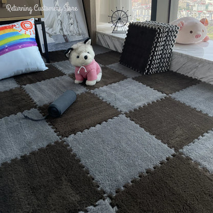 30×30CM Soft Plush Kids Play Mat – Interlocking Puzzle Floor Tiles, Warm Exercise & Decorative Carpet for Children