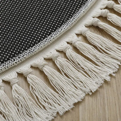 Fluffy White Round Rug With Tassels