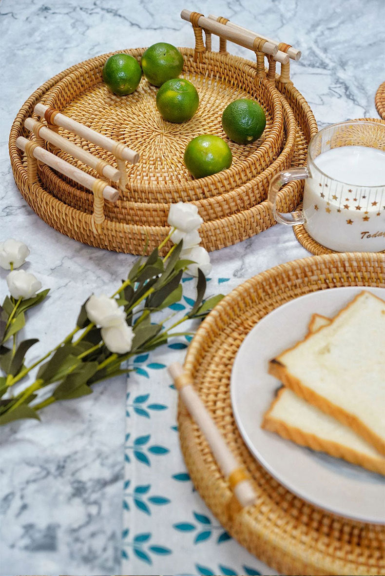 1PC Bread Storage Woven Round Tray Basket