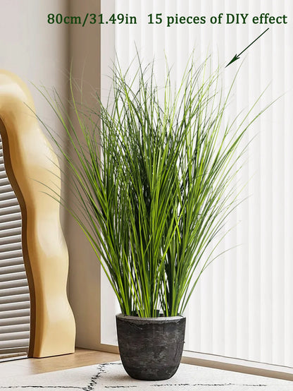 Artificial Reed Grass Plant – Large Tropical Faux Green Leaves for Home & Garden Decor