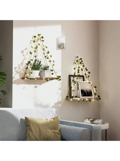 Wood Shelf with Leaf Hanging Decor for Aesthetic Room Decor