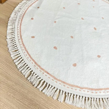 Fluffy White Round Rug With Tassels