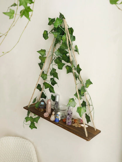 Wood Shelf with Leaf Hanging Decor for Aesthetic Room Decor