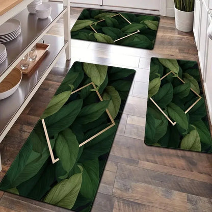 Leaf Style Soft Rectangular Green Carpet