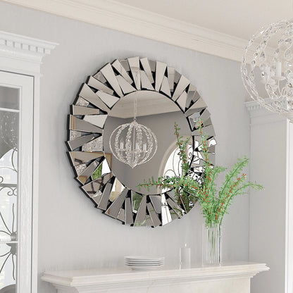 32" Round Sunburst Wall Mirror Silver Decorative Modern Hanging