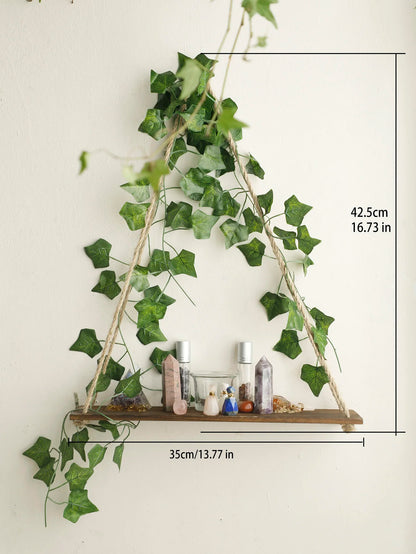 Wood Shelf with Leaf Hanging Decor for Aesthetic Room Decor