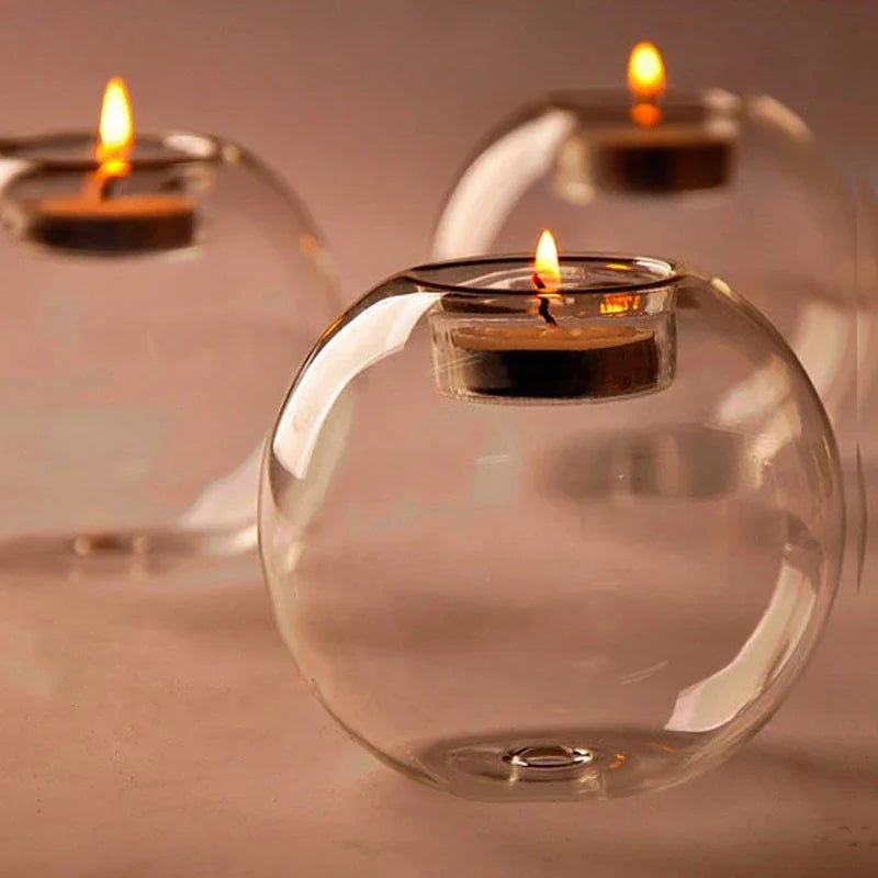 Elegant Round Glass Candle Holders – European Style Centerpiece for Christmas, Halloween & Wedding Party Decor