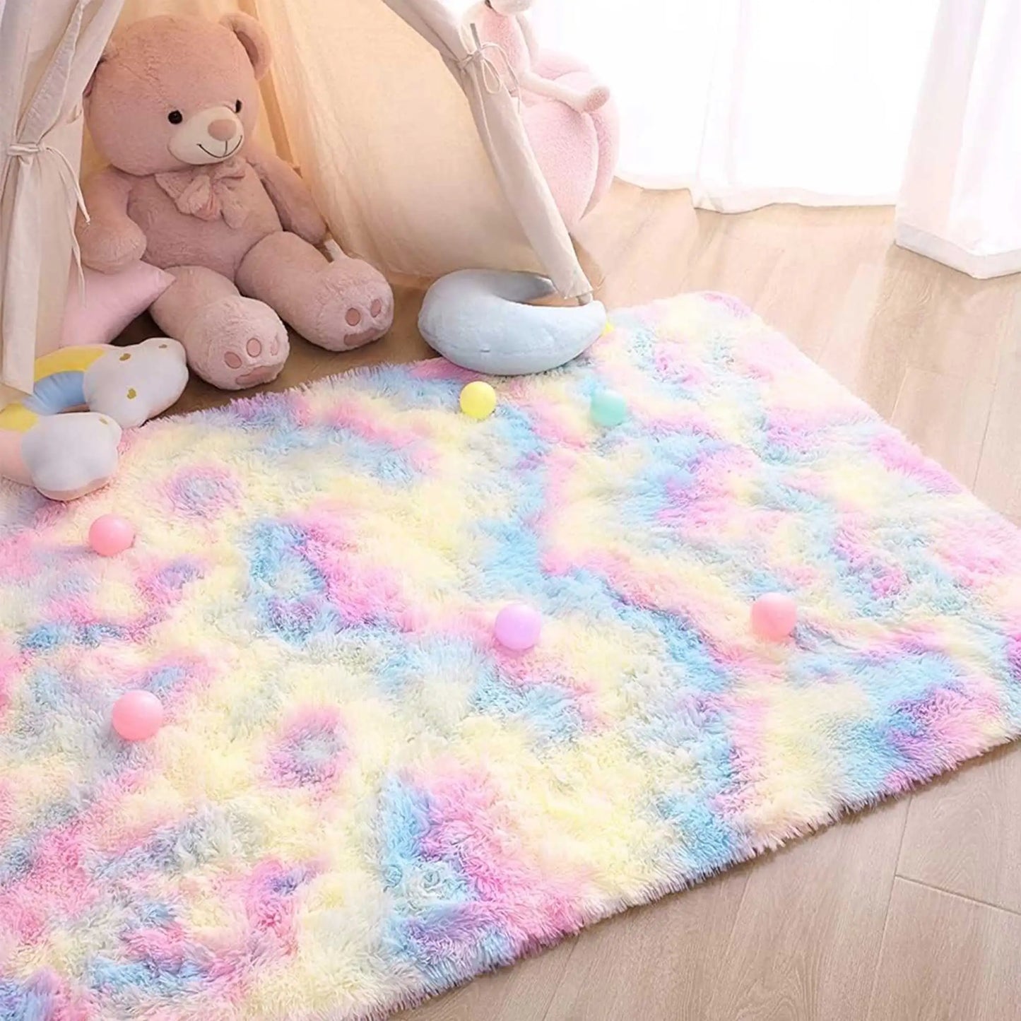 Kids’ Rainbow Carpet for Girls – Large, Soft, and Colorful Rug for Living Room or Bedroom. Perfect as a bedside or children’s room floor mat, featuring a cute and cozy design