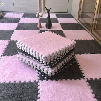 30×30CM Soft Plush Kids Play Mat – Interlocking Puzzle Floor Tiles, Warm Exercise & Decorative Carpet for Children