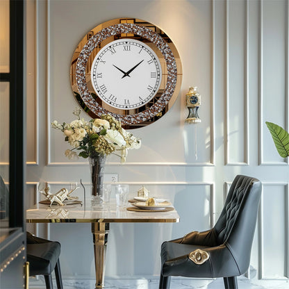 60/80CM Silver Mirrored Wall Clock | Glam Sparkle Round Home Decor