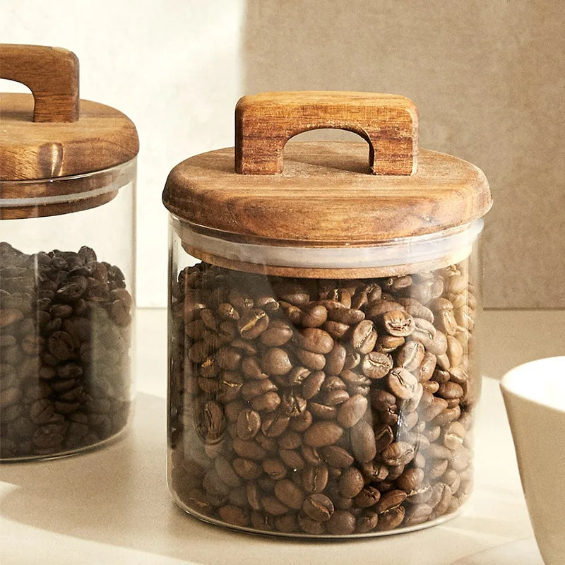 Glass Food Storage Jar with Wooden Lid