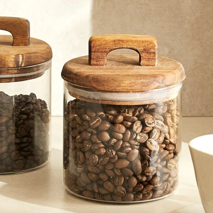 Glass Food Storage Jar with Wooden Lid