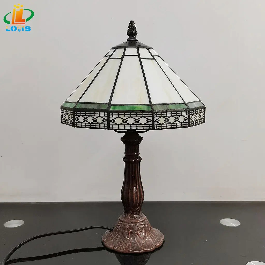 22cm Minimalist European Geometric Table Lamp – Tiffany Style Glass Desk Light for Living Room, Bar & Office
