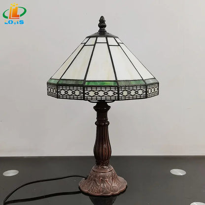 22cm Minimalist European Geometric Table Lamp – Tiffany Style Glass Desk Light for Living Room, Bar & Office