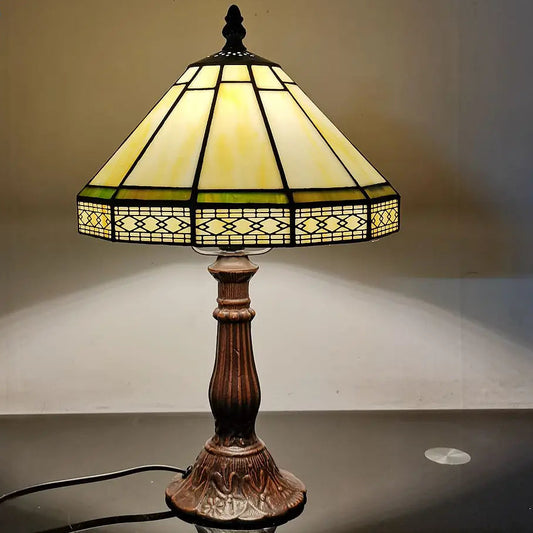 1 Pc Minimalist European Geometric Table Lamp – Tiffany Style Glass Desk Light for Living Room, Bar & Office Decor