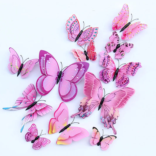 12-Piece 3D Double-Layer Butterfly Wall Decor Stickers with Magnets – DIY Art for Living Room, Wedding & Kids Room