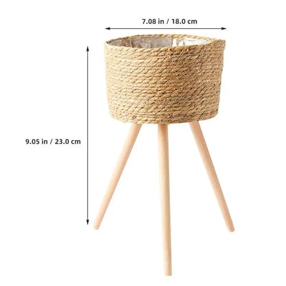 Wood Woven Plant Tripod Household Indoor Basket for Plants